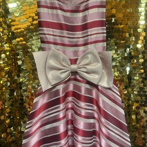 Bonnie Jean Pink and White Striped Dress with Bow